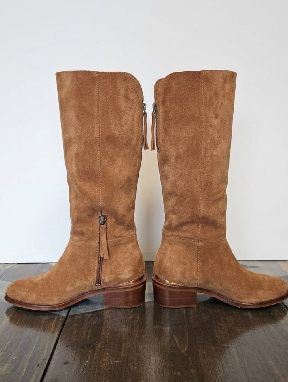 Naughty Monkey "Stride" Tan Suede Structured Knee-High Boots Size 7.5
